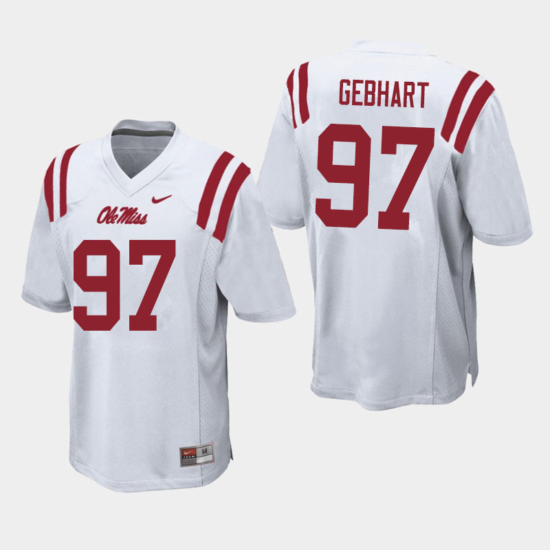Men #97 Land Gebhart Ole Miss Rebels College Football Jerseys Sale-White - Click Image to Close